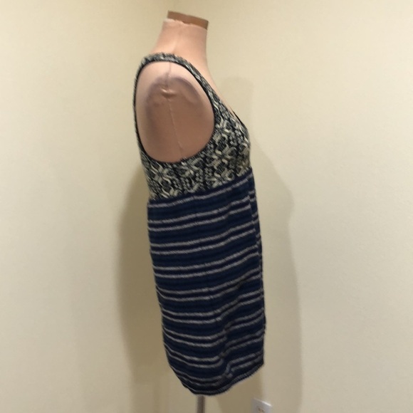 Free People Tank Top Size Small Navy Blue Cream Striped Fairisle - Picture 5 of 11